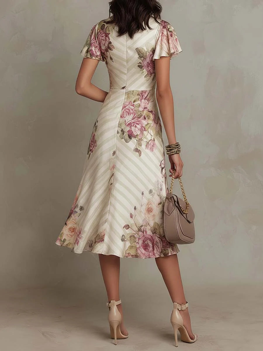 Alba — Abito Midi in Satin a Fiori dal Gusto Retrò