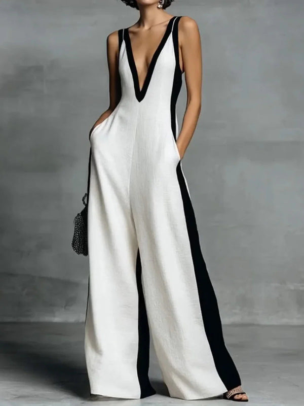 Celine — Tuta a Gamba Larga Bicolore Bianco e Nero