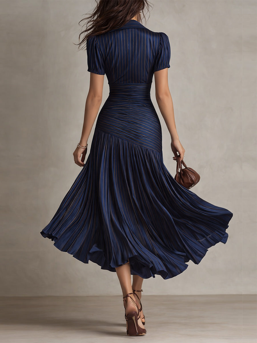 Adriana — Abito Midi in Raso a Righe