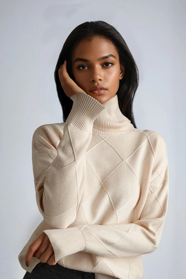 Livia — Maglione a Collo Alto con Motivo a Rombi