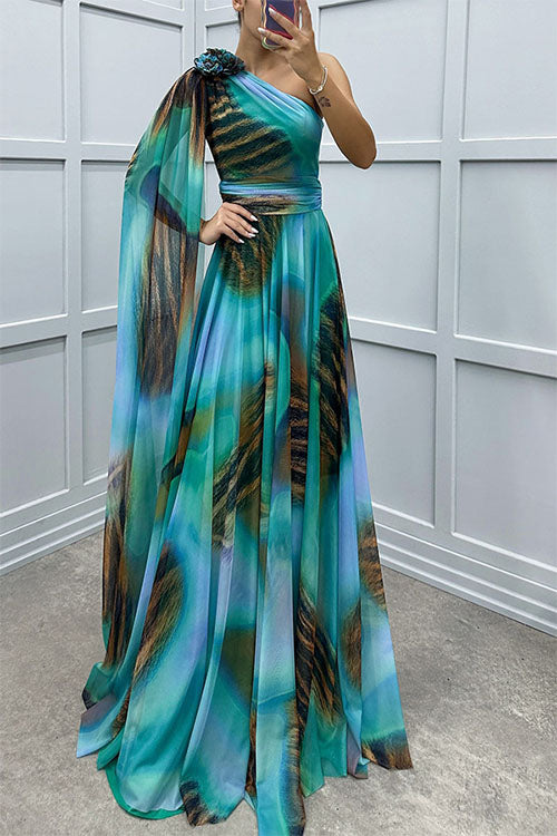 Zirael™ — Abito Midi Verde a Fiori con Schiena Scoperta
