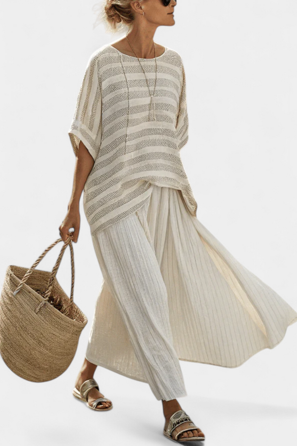 Westlyn — Completo Comodo con Top a Righe in Bambù e Pantaloni Fluidi in Lino