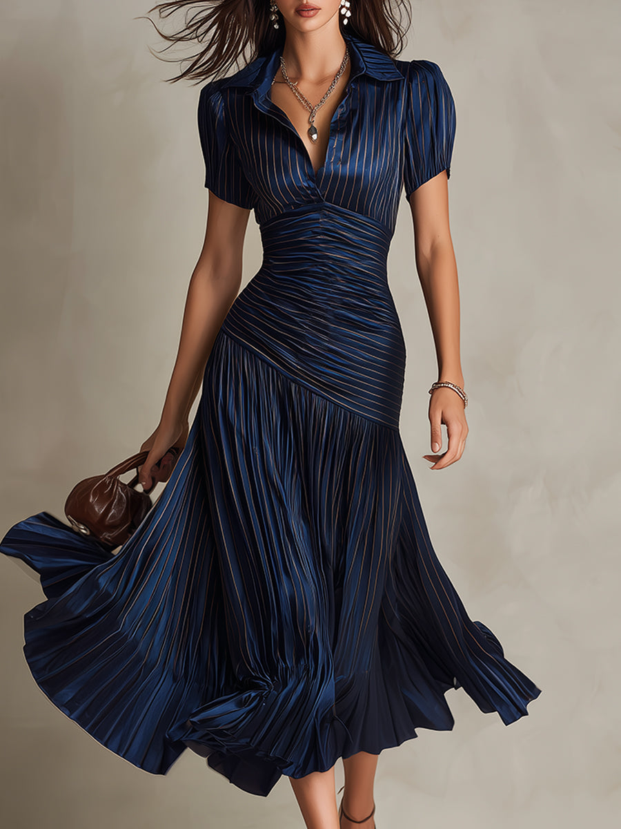 Adriana — Abito Midi in Raso a Righe