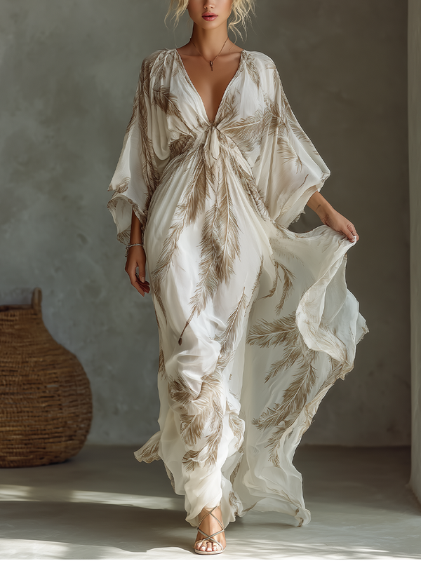 Morrisa — Abito Lungo in Chiffon Avorio e Tortora
