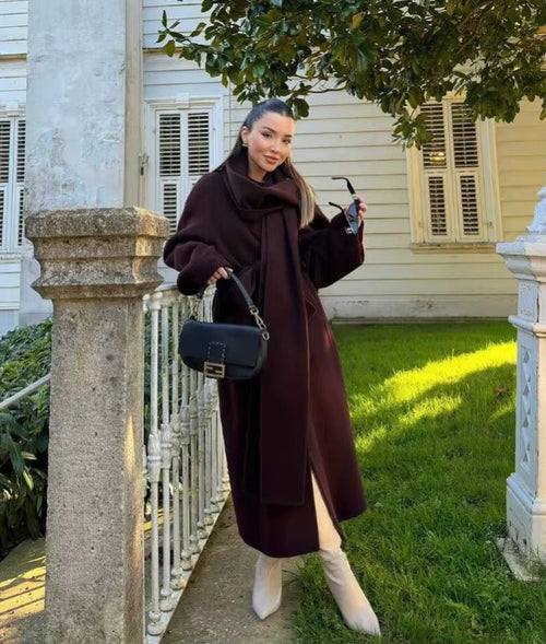 Bordeaux — Cappotto a Vestaglia in Misto Lana