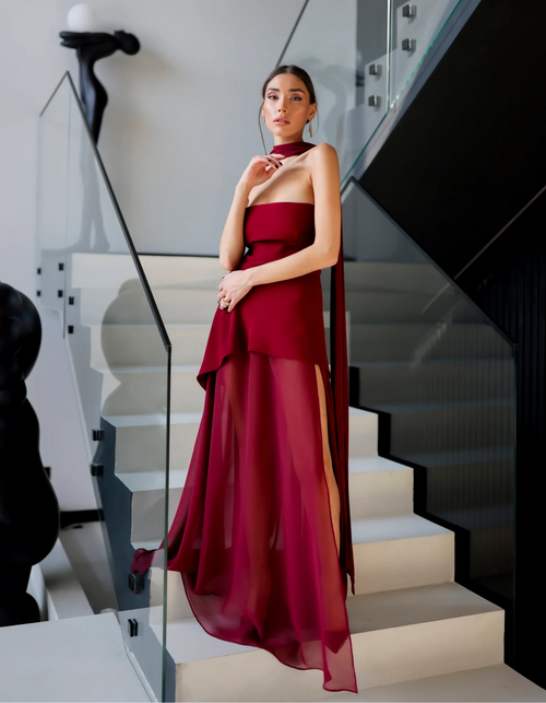 Aylin — Abito Lungo in Chiffon Senza Spalline