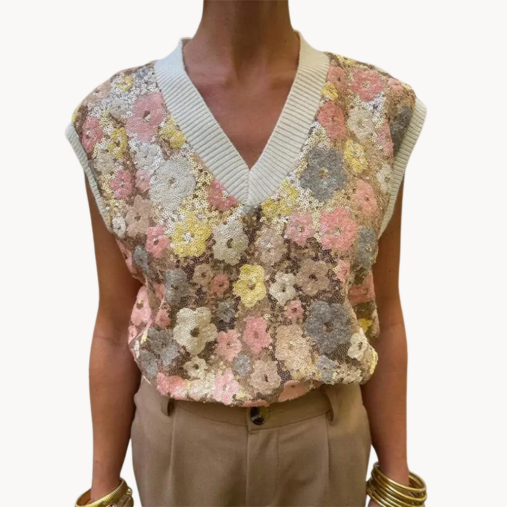 Dalia — Gilet di Maglia a Fiori