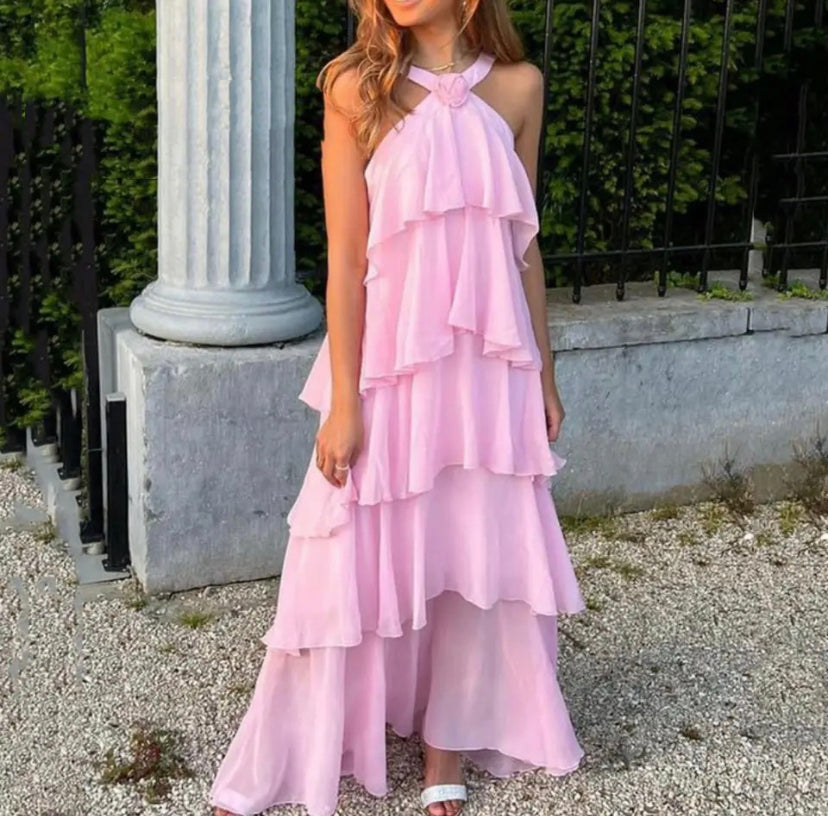 Guendalina — Abito Lungo a Balze Scollo all'Americana