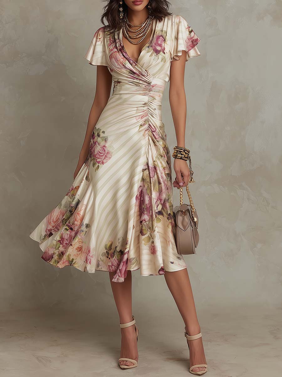 Alba — Abito Midi in Satin a Fiori dal Gusto Retrò