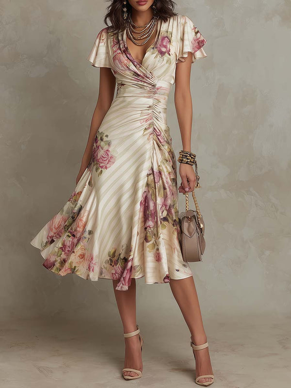 Alba — Abito Midi in Satin a Fiori dal Gusto Retrò