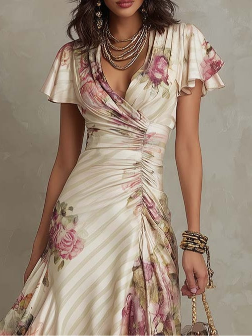 Alba — Abito Midi in Satin a Fiori dal Gusto Retrò