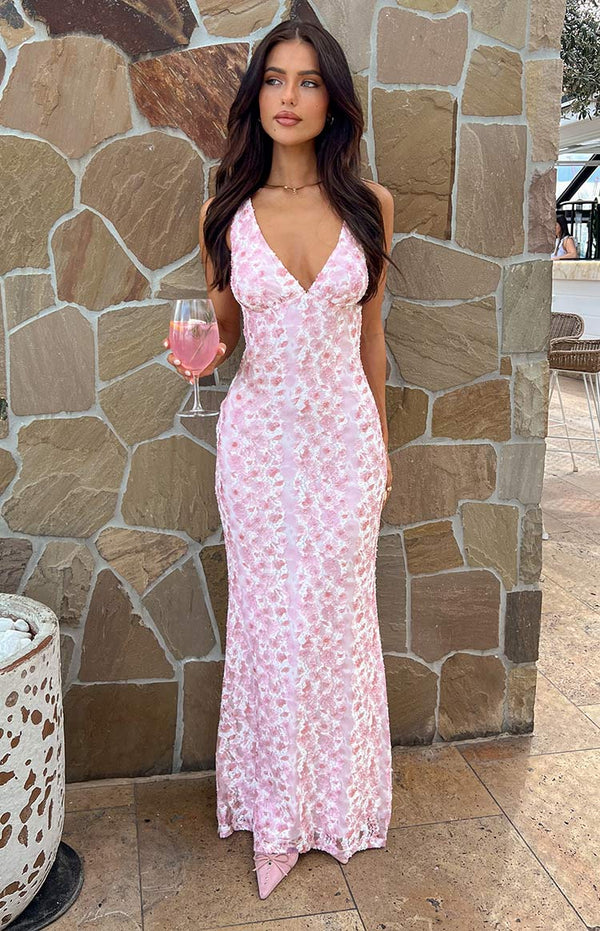 Farida — Abito Lungo in Pizzo Rosa