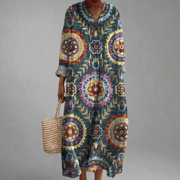 Leya — Abito Midi a Righe Geometriche Multicolore