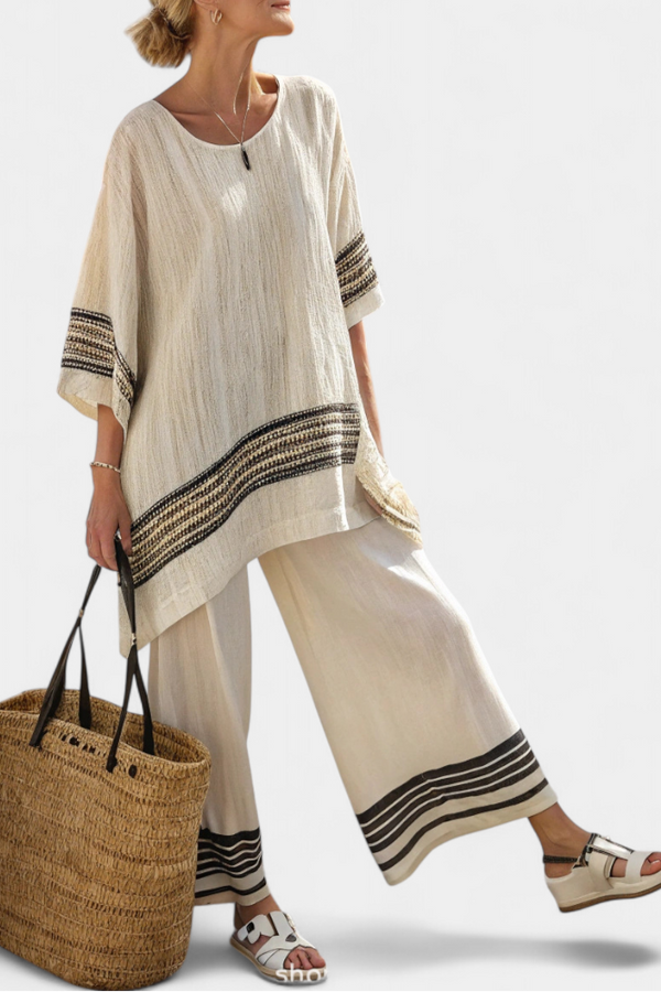 Harlowe — Completo in Lino a Righe Nere con Top e Pantaloni Fluidi