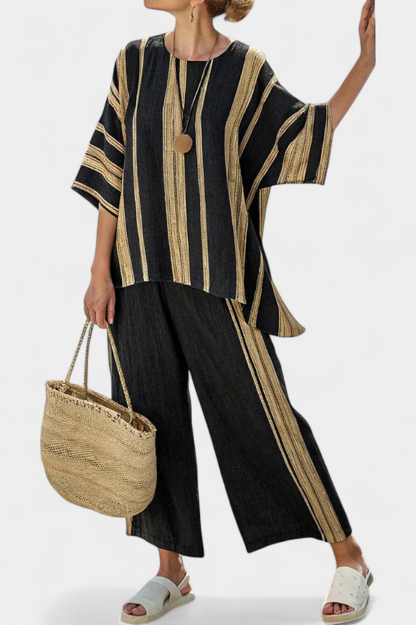 Calden — Completo con Top Oversize a Righe e Pantaloni in Lino Comodi