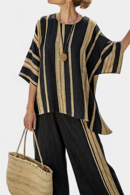 Calden — Completo con Top Oversize a Righe e Pantaloni in Lino Comodi