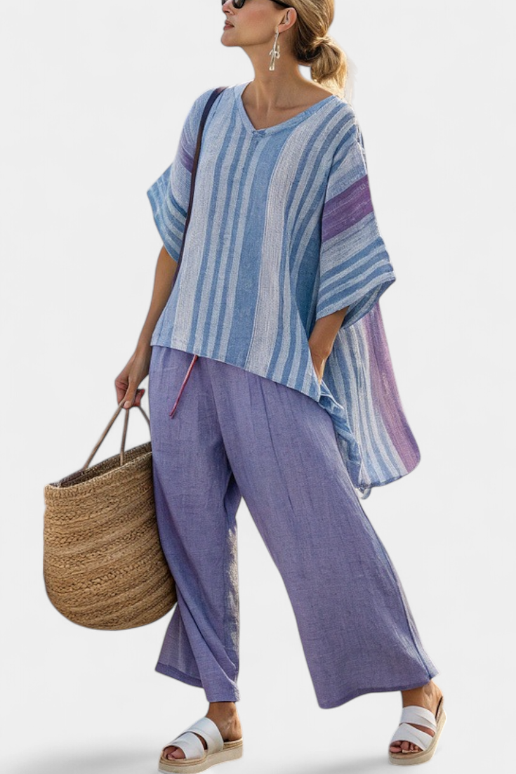 Zellora — Completo con Top Lavanda e Azzurro Cielo e Pantaloni in Lino