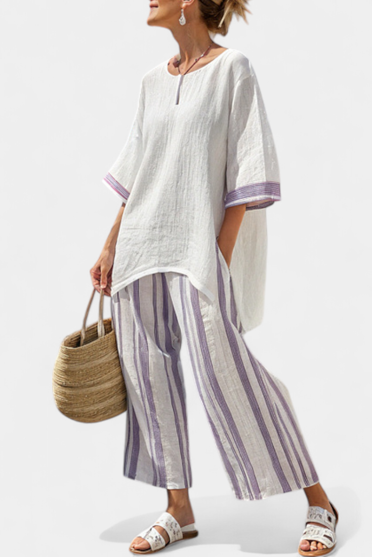 Luxmere — Completo Blusa Morbida e Pantaloni a Righe in Bambu