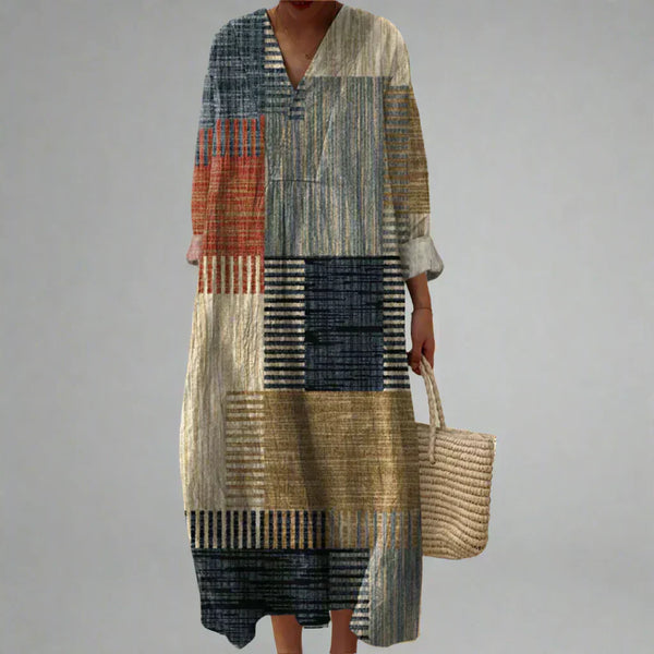 Iris — Abito Midi a Righe Geometriche Multicolore