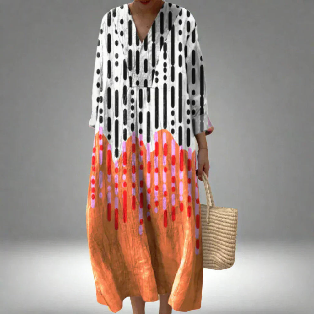 Carol — Abito Midi a Righe Geometriche Multicolore