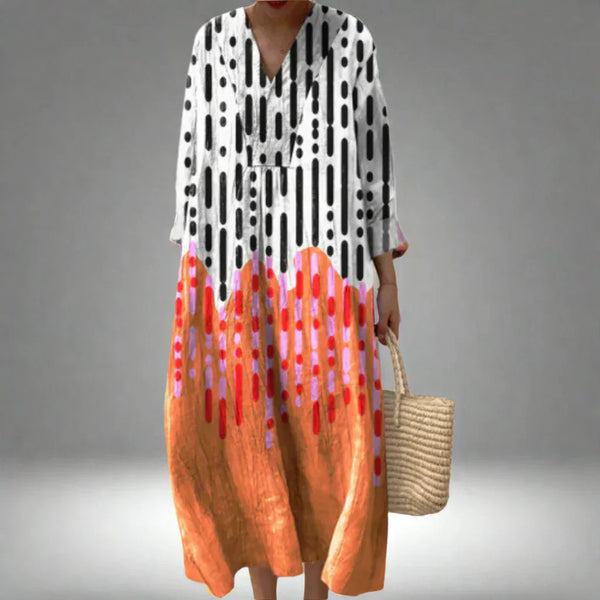 Carol — Abito Midi a Righe Geometriche Multicolore