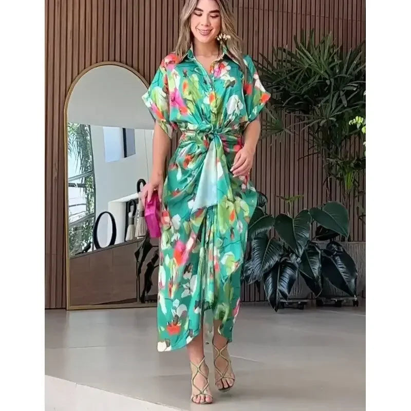 Flaminia — Abito Lungo a Camicia con Stampa Floreale