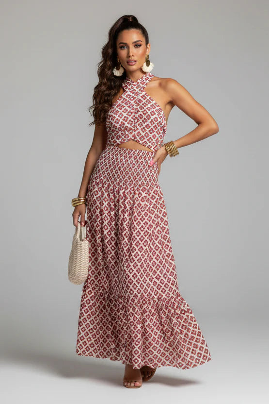 Mickay — Abito Midi Elegante Drappeggiato con Spalle Scoperte
