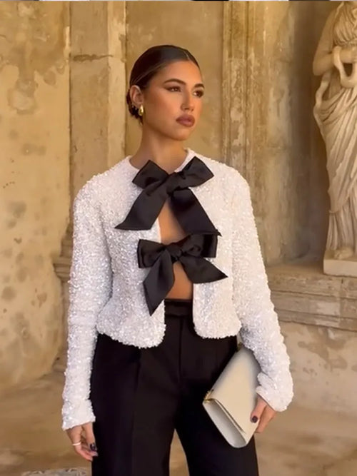 Camilla — Top Glitter con Fiocco