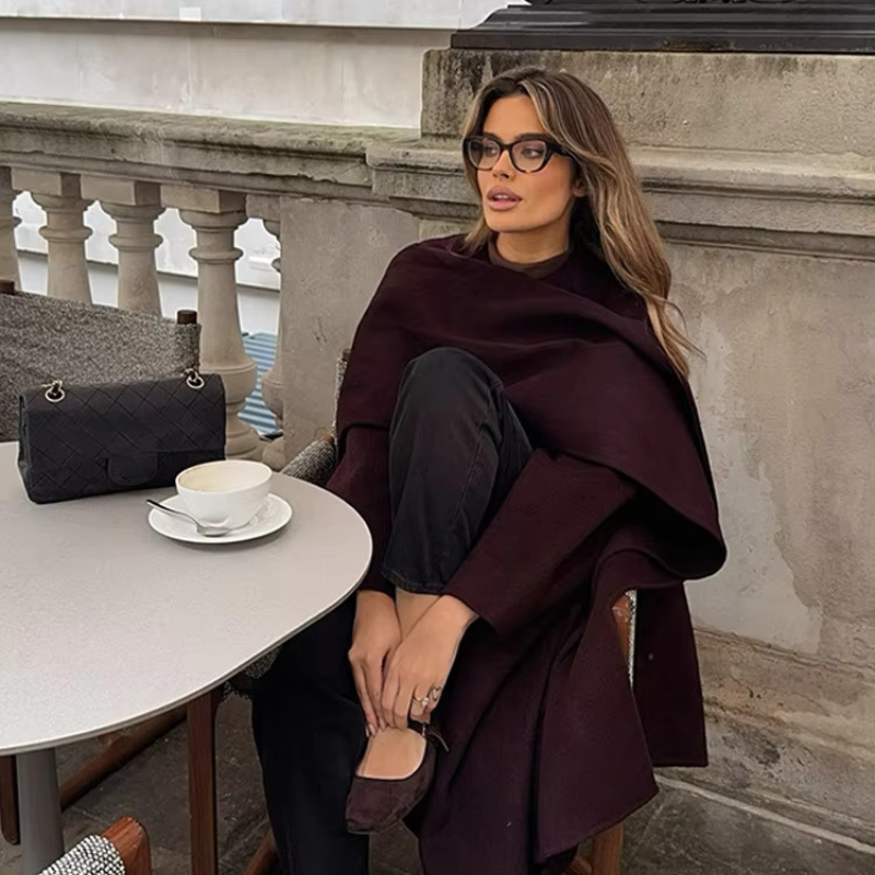 Bordeaux — Cappotto a Vestaglia in Misto Lana
