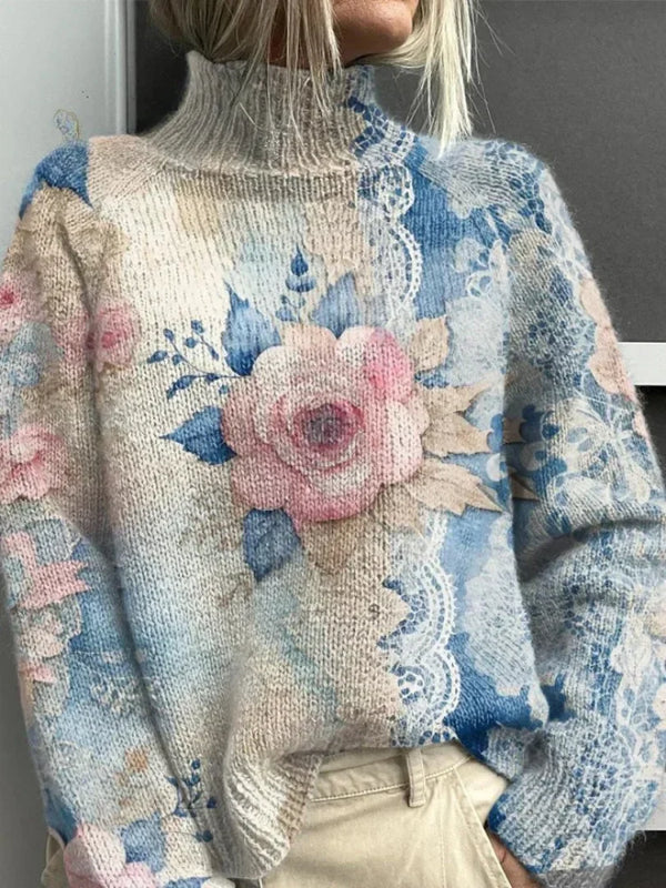 Roos — Maglione Dolcevita in Maglia con Pizzo