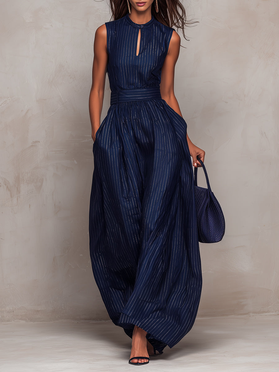 Rana — Tuta a Righe Blu Scuro in Satin