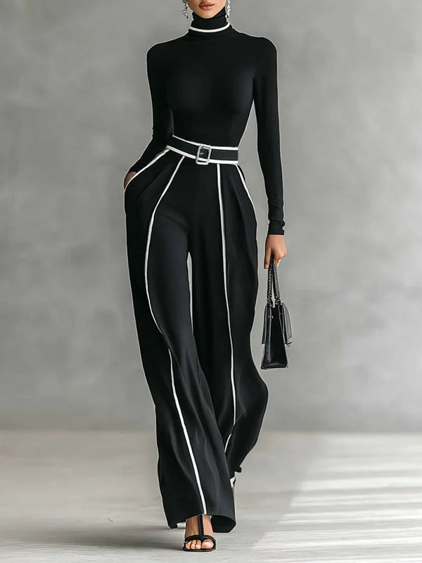 Emma — Completo Elegante con Collo Alto e Pantaloni a Gamba Larga