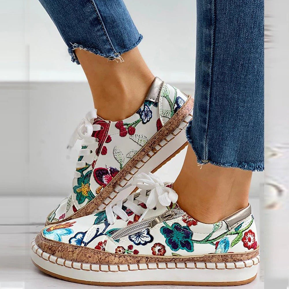 Oluchi™ — Sneakers Ortopediche Floreali con Zip