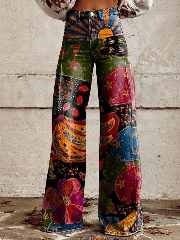 Freesia — Pantaloni Boho Vintage a Gamba Larga