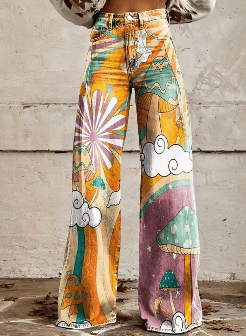 Indigo — Pantaloni Boho Vintage a Gamba Larga