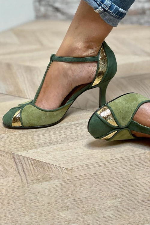 Carley™ — Décolleté con Cinturino a T e Design Patchwork