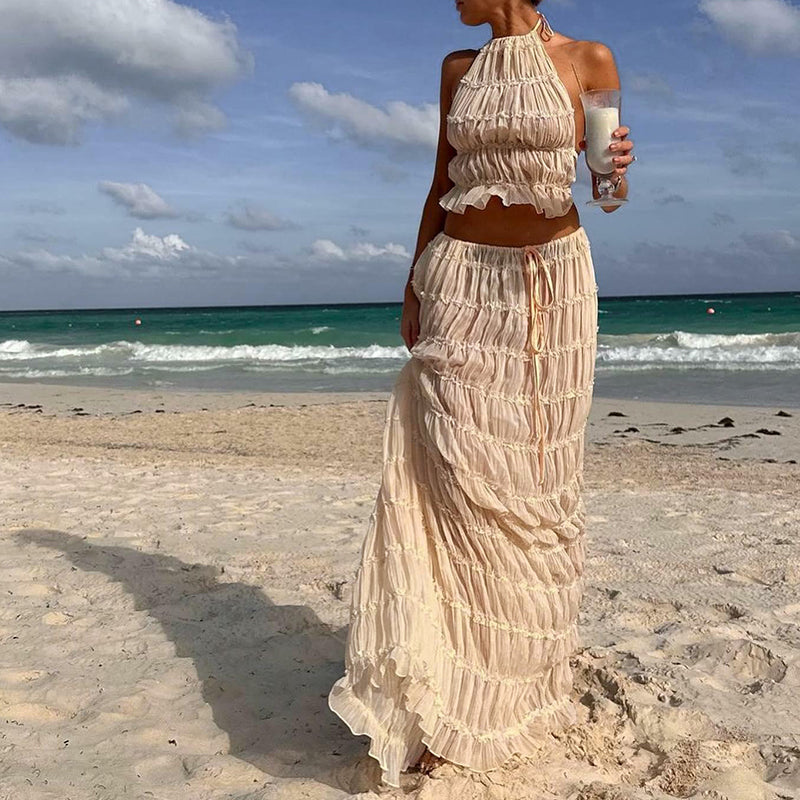 Odalys™ — Completo Maxi Boho con Top Arricciato e Schiena Scoperta