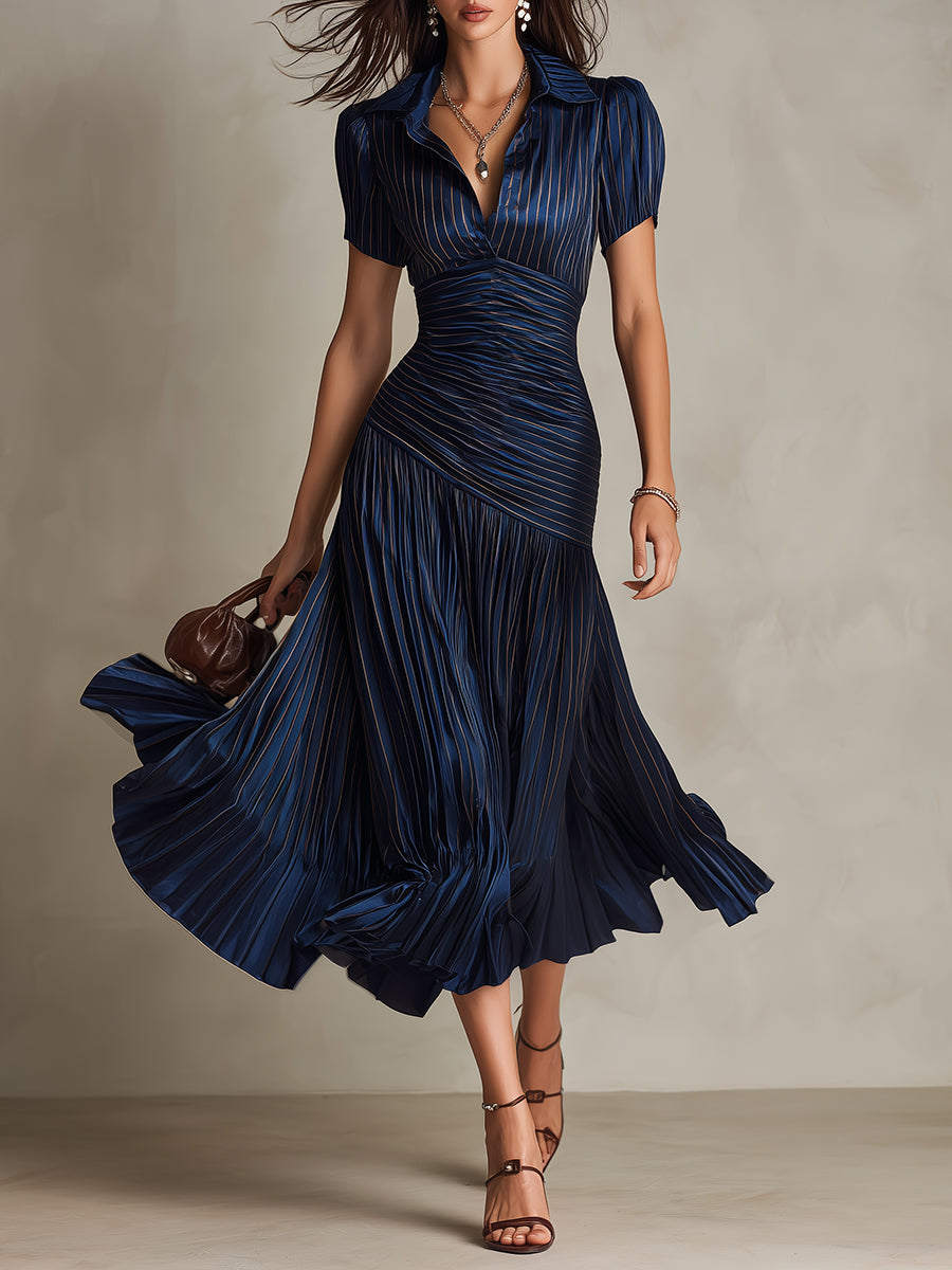 Adriana — Abito Midi in Raso a Righe