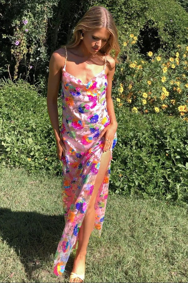 Barbara — Abito Floreale con Spacco