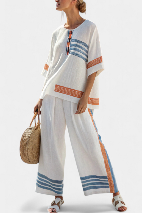 Marcellin — Completo Top e Pantaloni a Righe Blu e Arancio