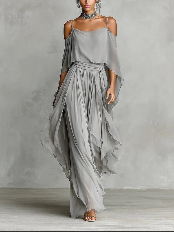 Freya — Completo Due Pezzi in Chiffon con Spalle Scoperte