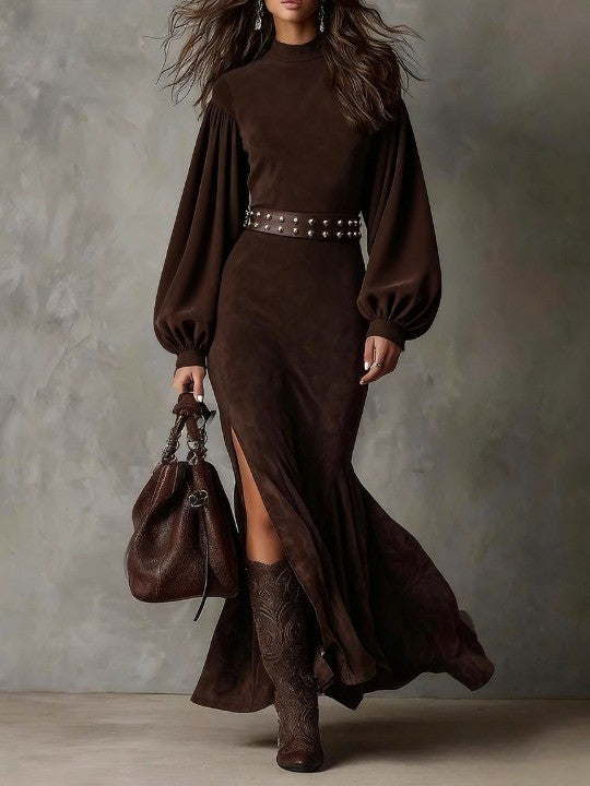 Harriet — Abito Midi Vintage con Maniche a Lanterna