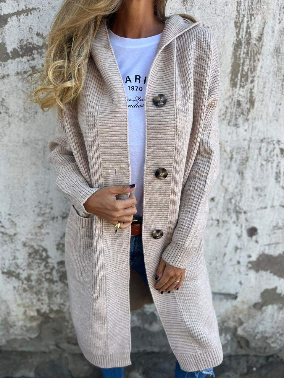 Frida — Cardigan Lungo in Maglia con Cappuccio