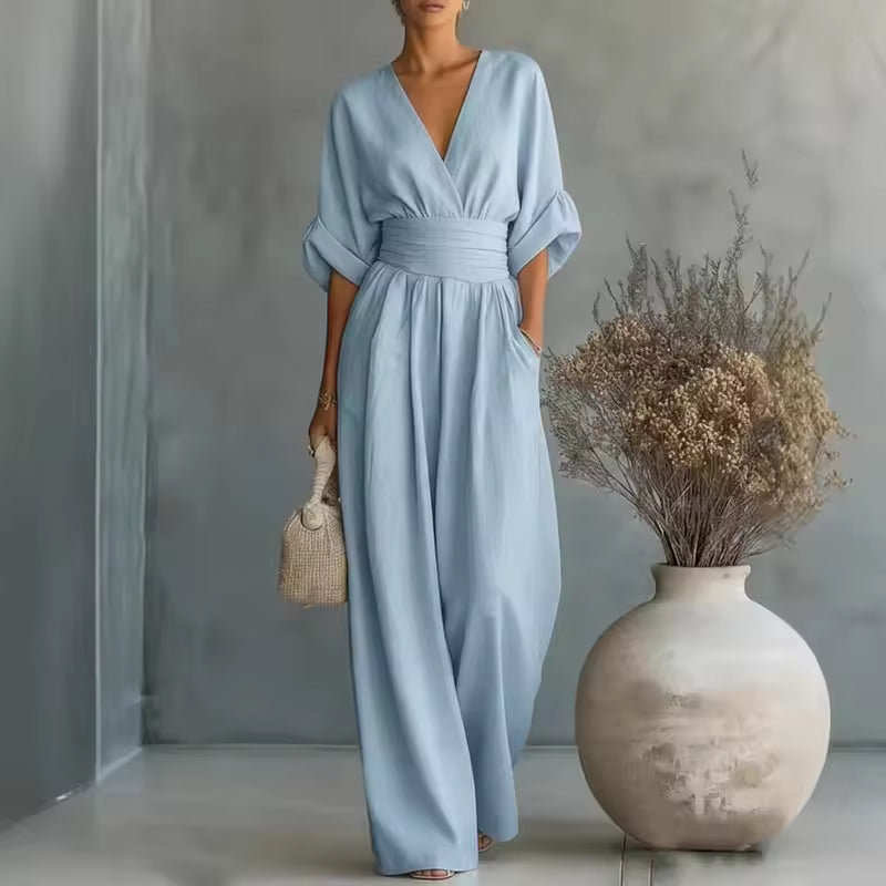 Georgina — Tuta Elegante a Gamba Larga con Scollo a V Profondo