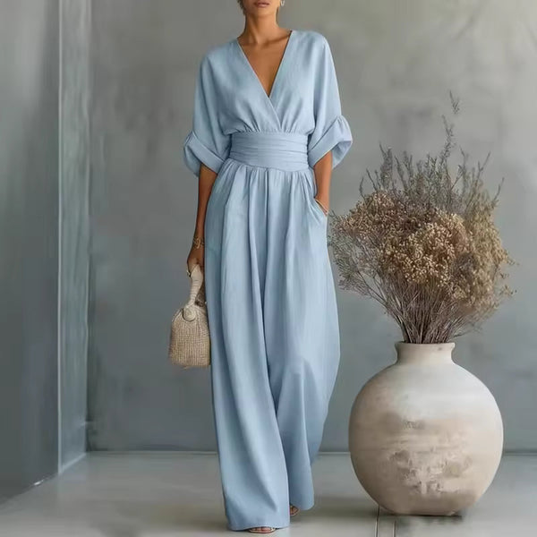 Georgina — Tuta Elegante a Gamba Larga con Scollo a V Profondo