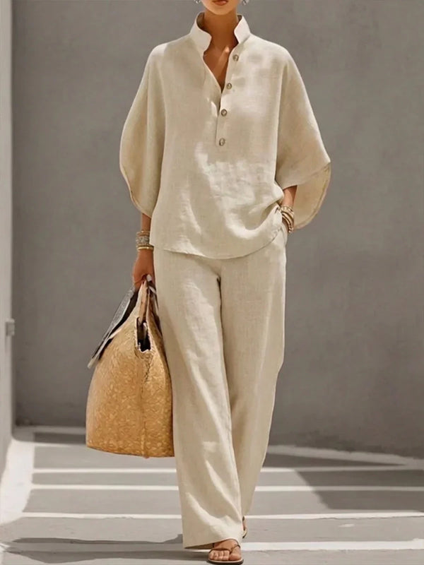 Maribel™ — Completo in Lino con Maniche a Pipistrello e Pantaloni Ampi