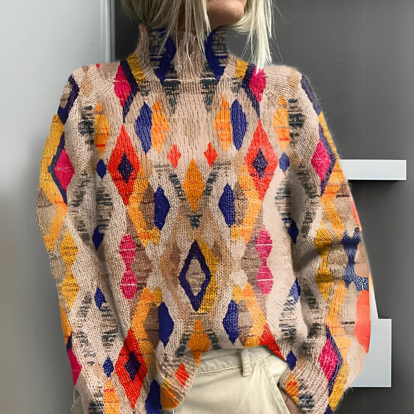 Fenna — Maglione in Maglia con Motivo Geometrico a Rombi