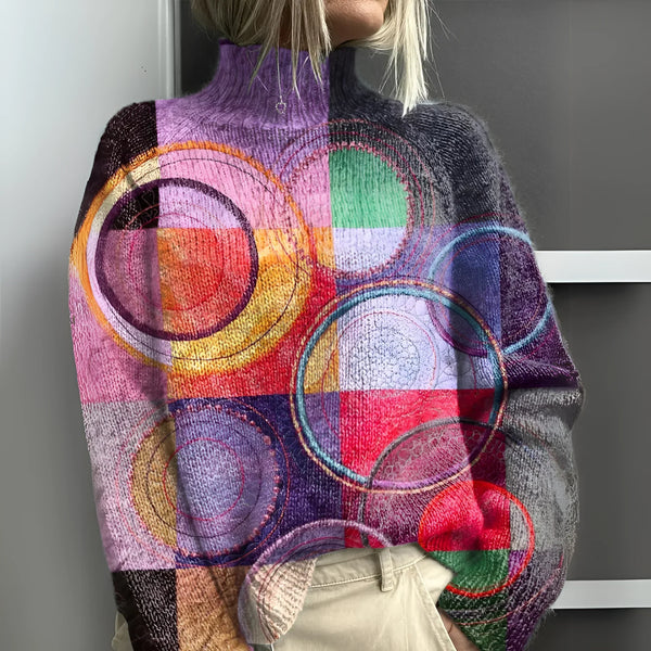 Jasmijn — Maglione Dolcevita in Maglia Colorblock