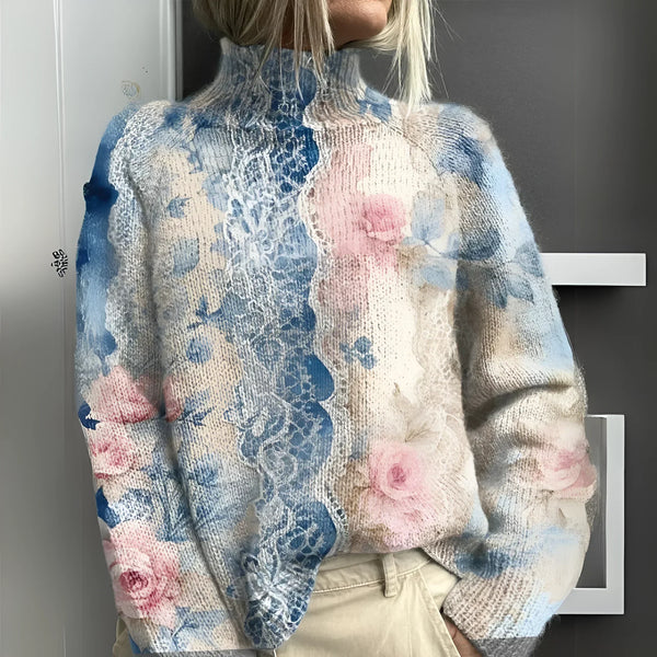 Lieke — Maglione Dolcevita Caldo con Pizzo Floreale